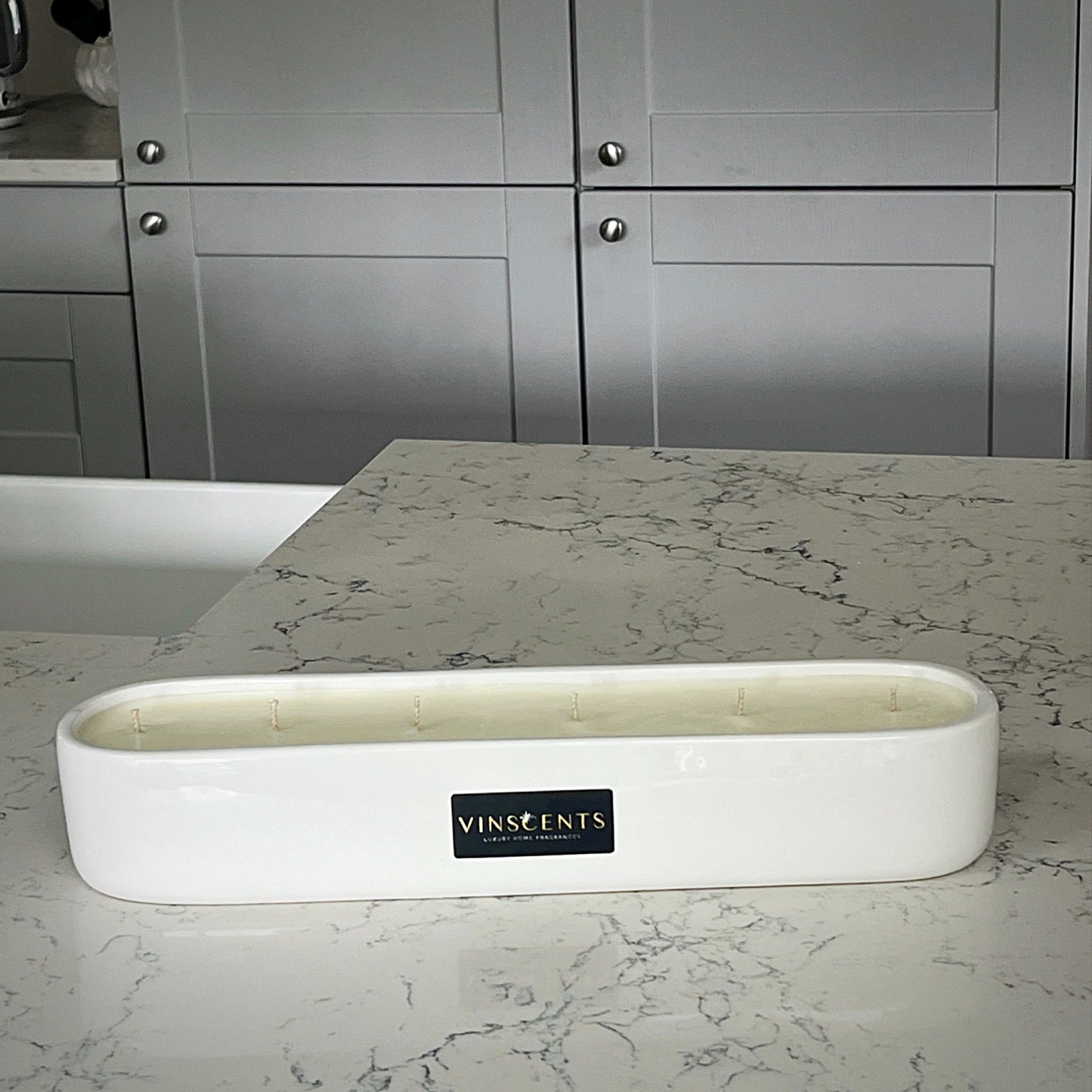 Matte White Elongated Ceramic Candle